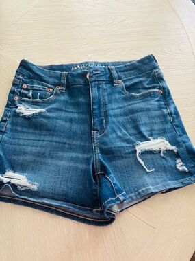 American Eagle Outfitters Dark Blue Distressed Jean Shorts